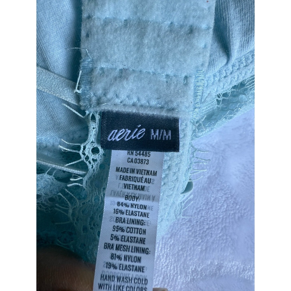 Aerie Blue Womens M Floral Lace Padded Boho Longline Wireless Crossback Bralette - Picture 9 of 14